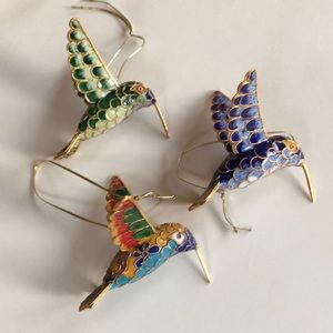 Cloisonne style hummingbird hanging ornaments